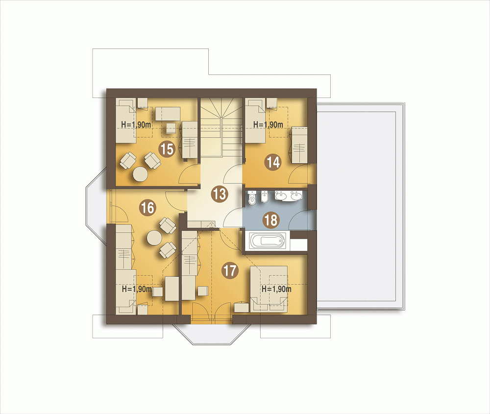 Rzut projektu Puszczyk z garażem - Piętro