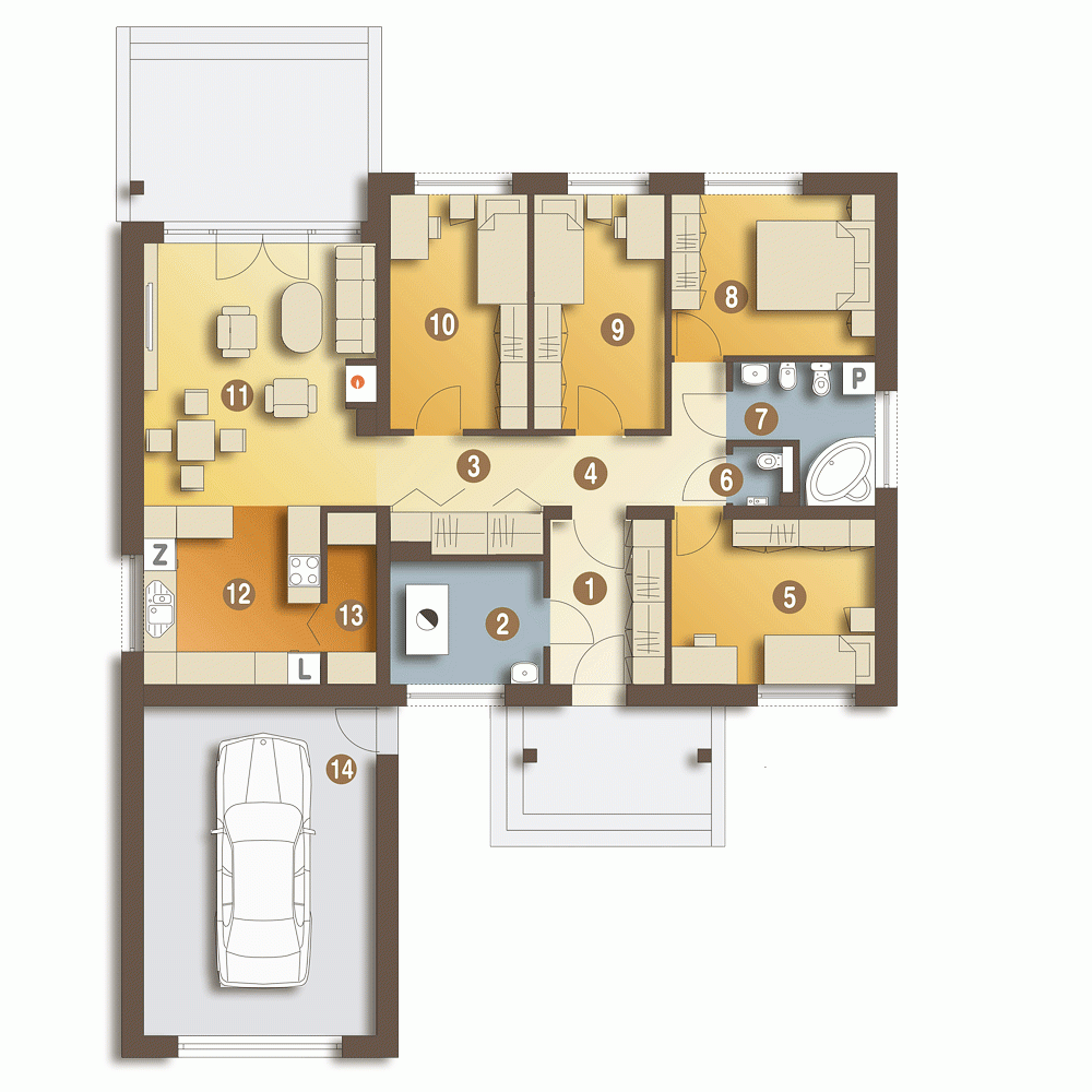 Rzut projektu Gąska II z garażem - Parter