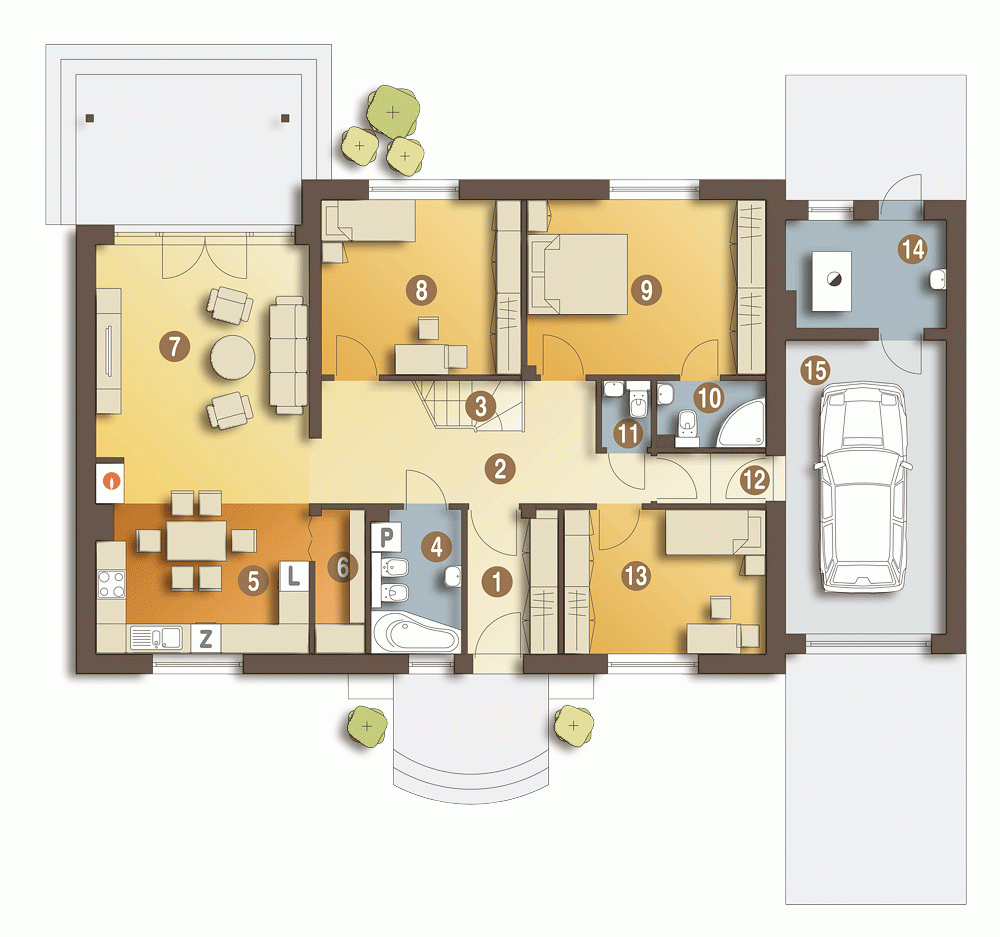 Rzut projektu Derkacz z garażem - Parter