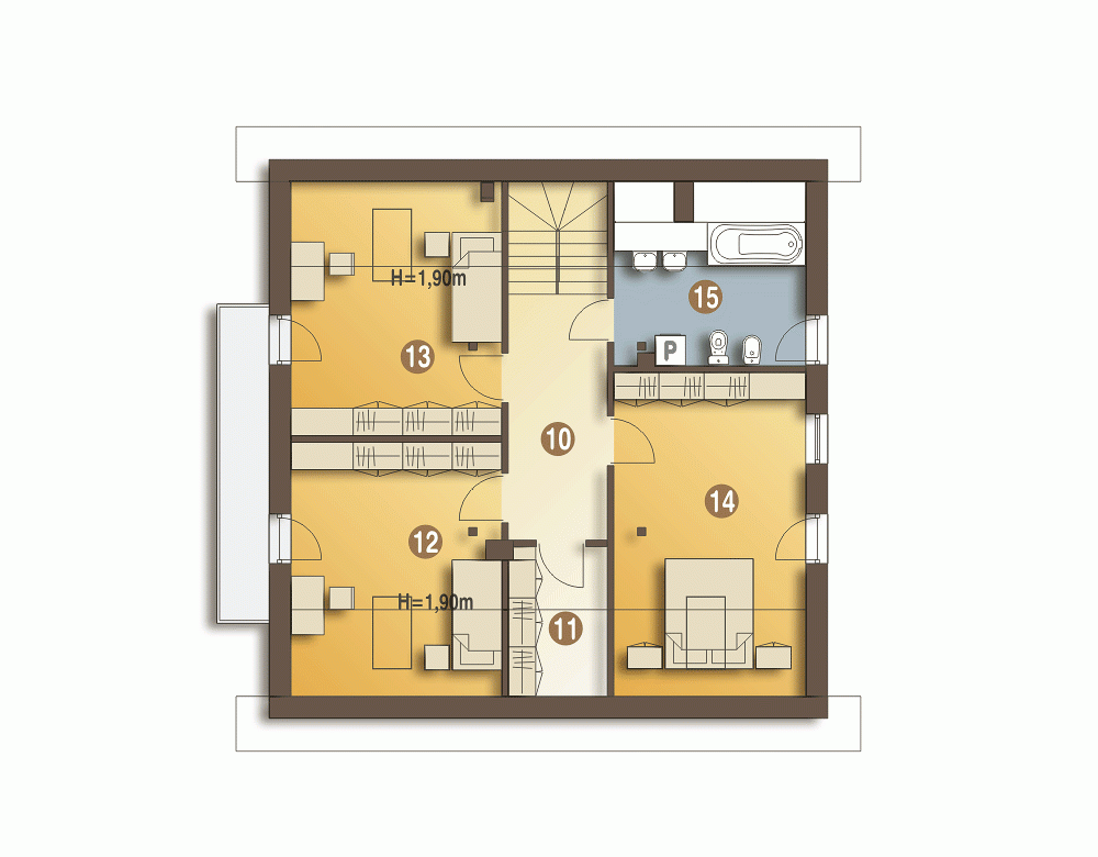 Rzut projektu Nowinka III z garażem - Piętro