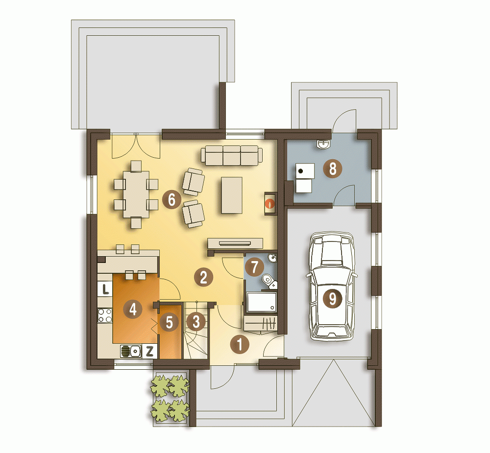 Rzut projektu Emma z garażem - Parter