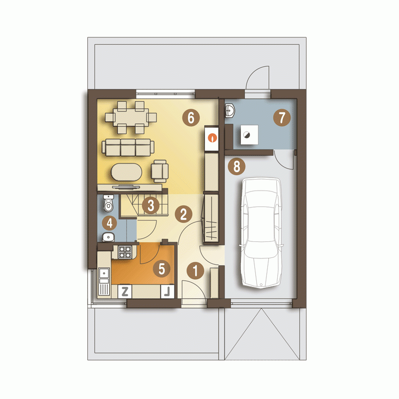 Rzut projektu Szczęśliwa z garażem - Parter