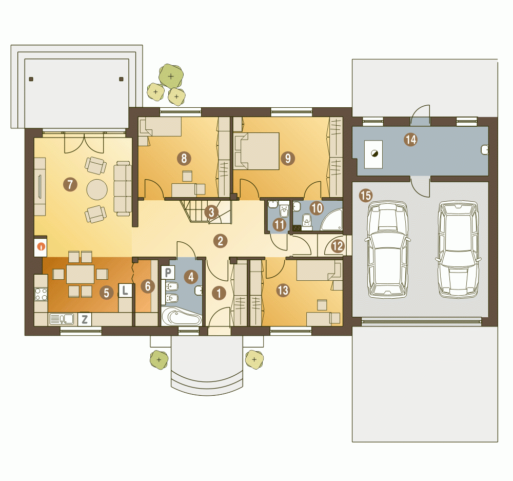 Rzut projektu Derkacz z G2 z garażem 2st. - Parter