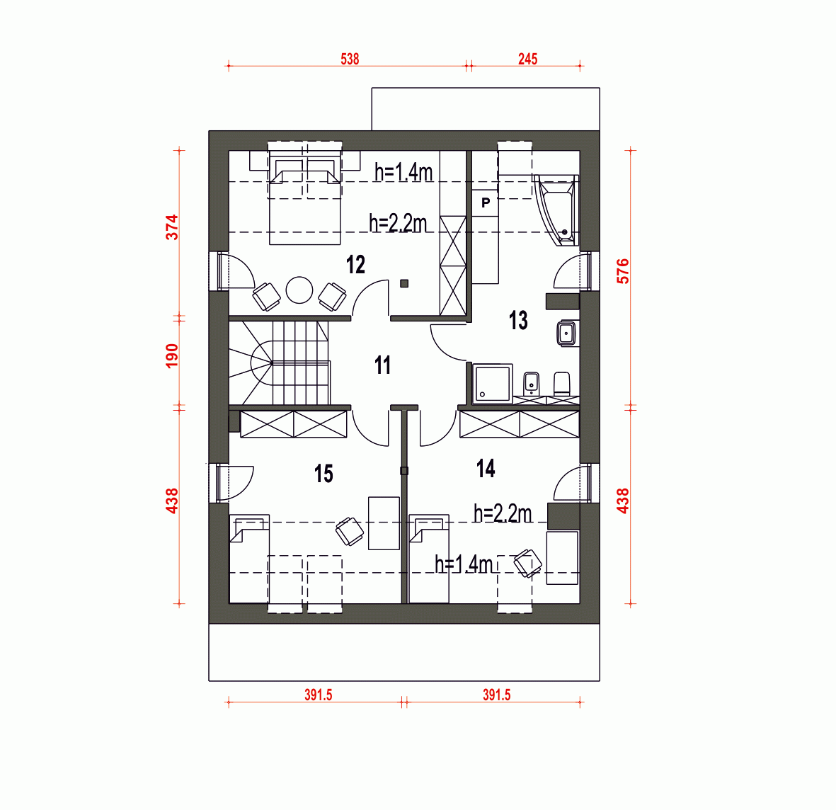 Rzut projektu Mazurek III z garażem - Piętro