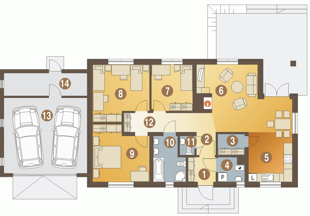 Rzut projektu Filipek A1 z garażem 2st. - Parter