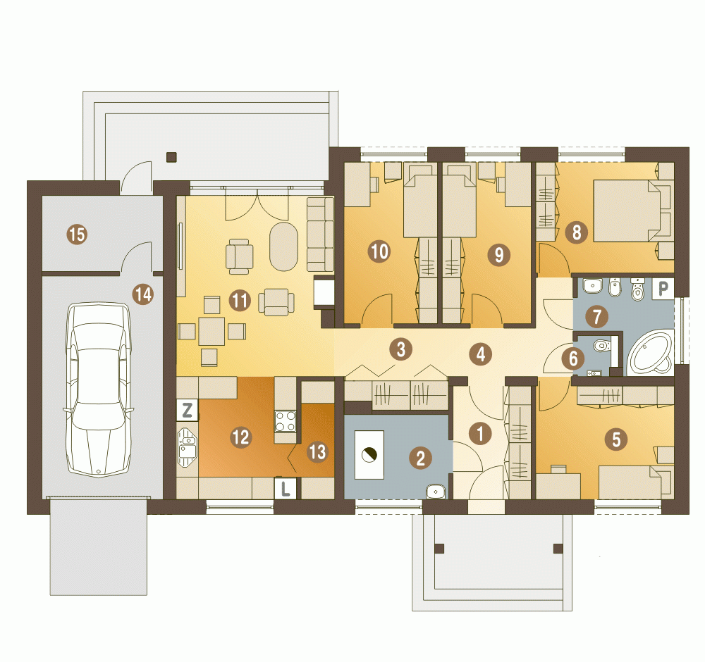 Rzut projektu Gąska II A1 z garażem - Parter