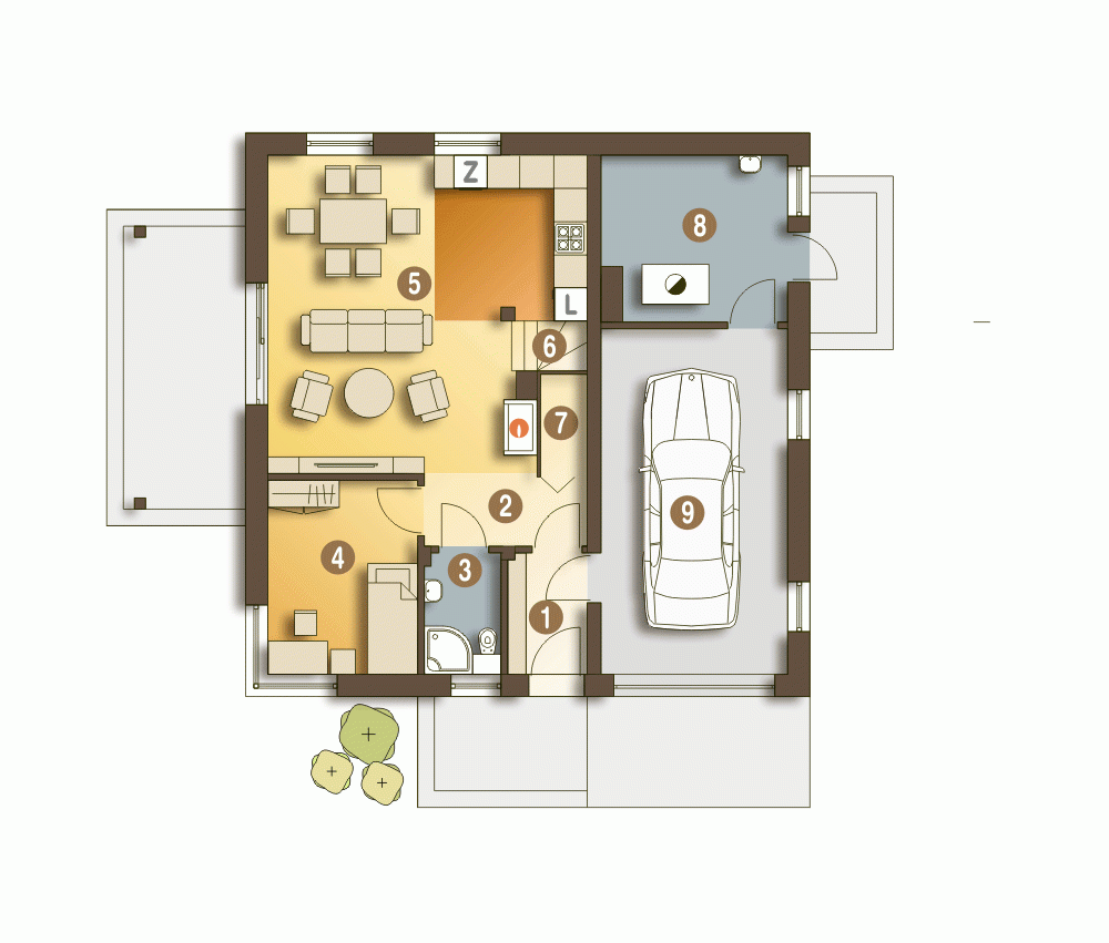 Rzut projektu Nowinka II A z garażem - Parter