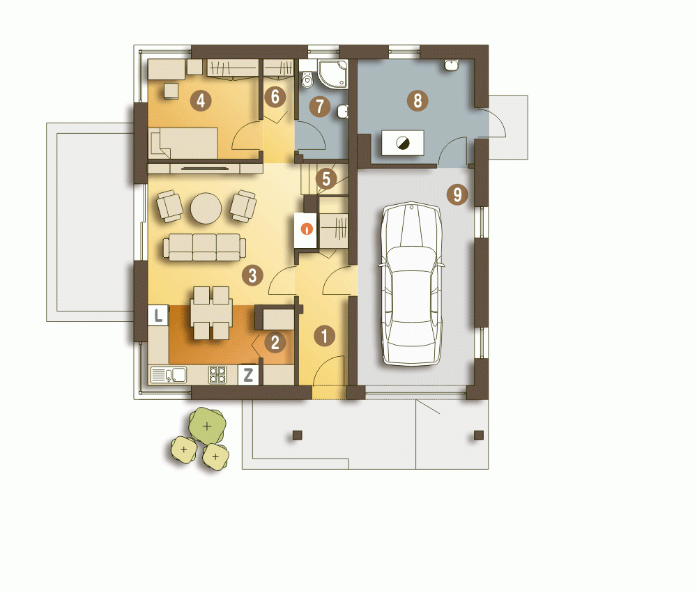 Rzut projektu Nowinka IV A z garażem - Parter