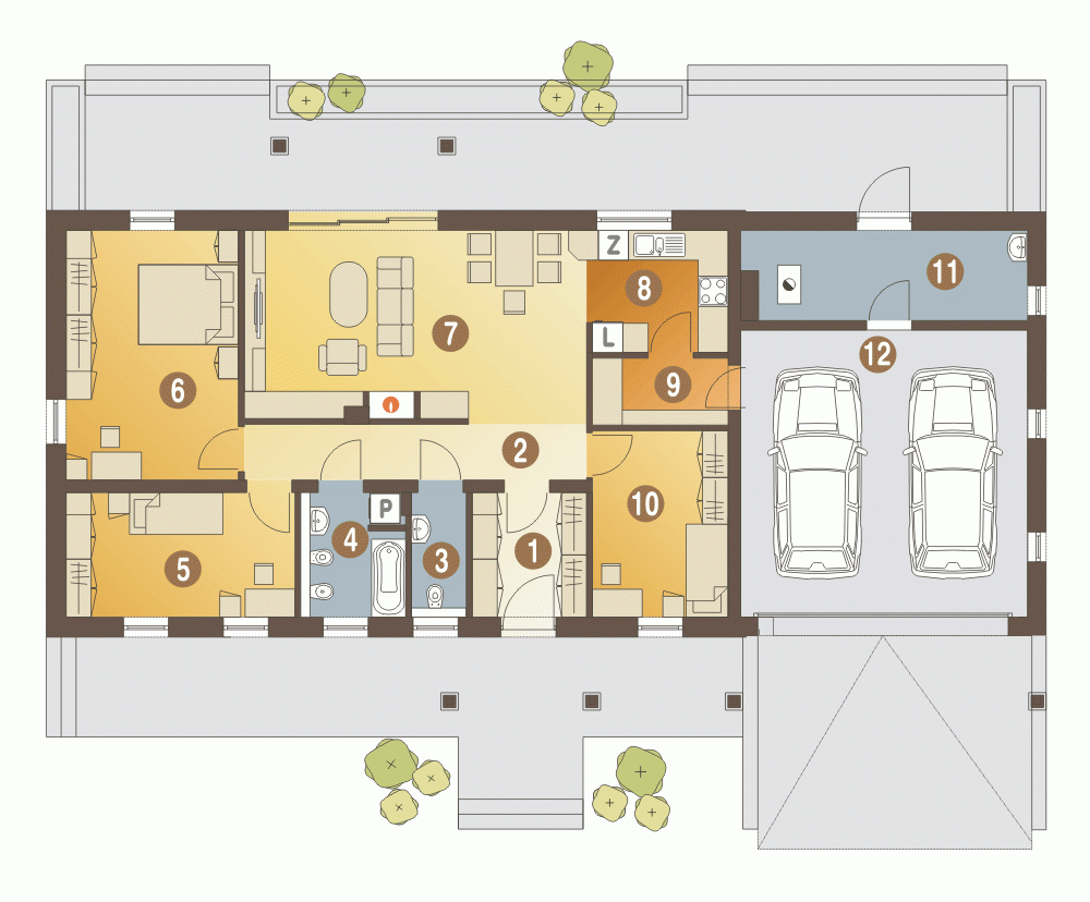 Rzut projektu Trznadel II z G2 z garażem 2st. - Parter