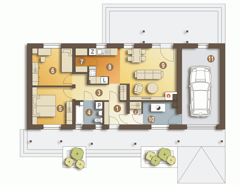 Rzut projektu Siewka z garażem - Parter