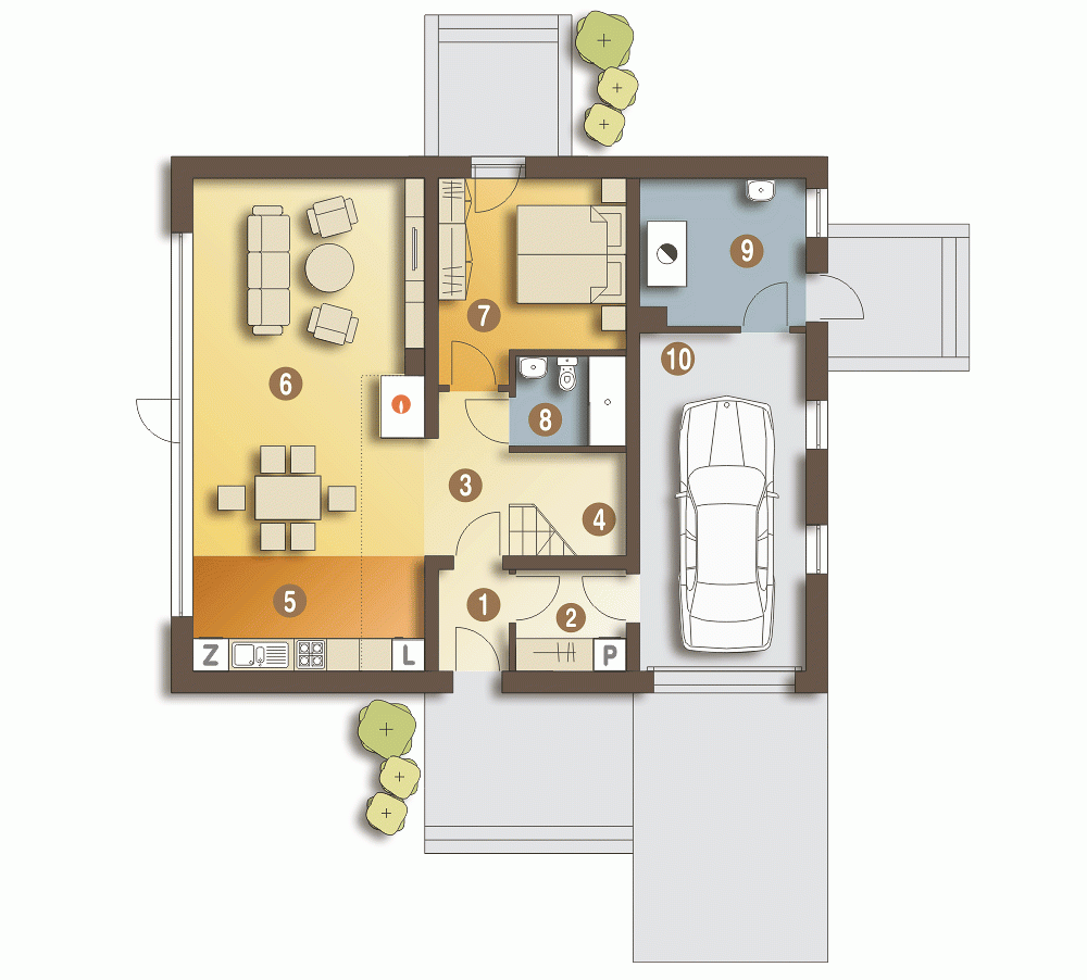 Rzut projektu Bernikla III z garażem - Parter