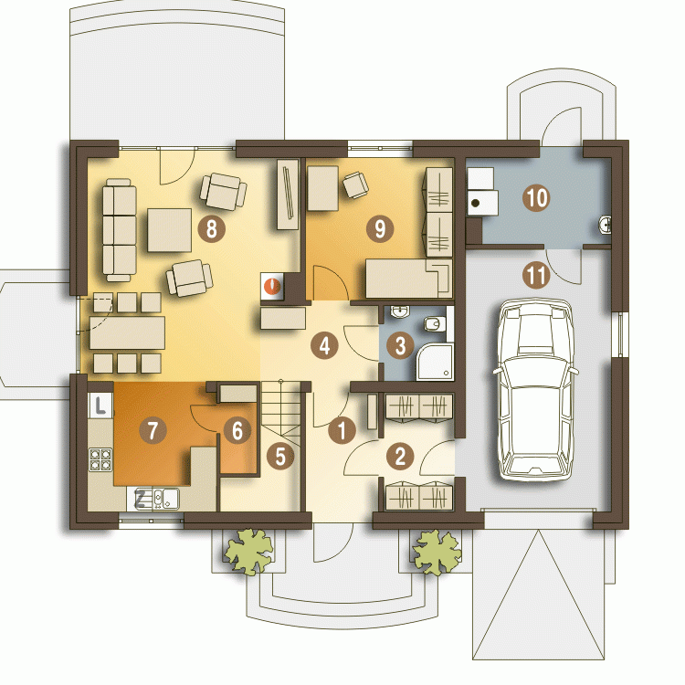 Rzut projektu Julia z garażem - Parter