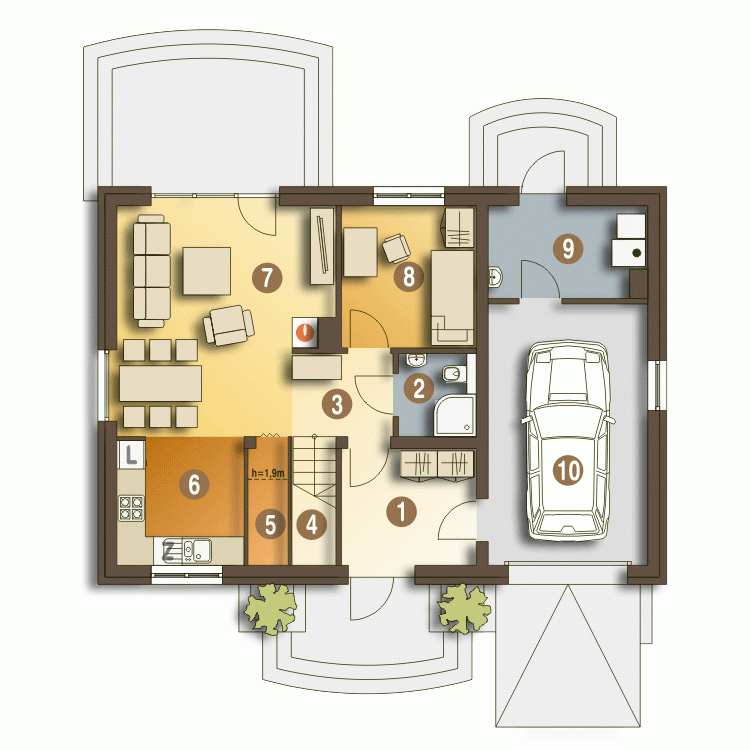 Rzut projektu Julia III z garażem - Parter