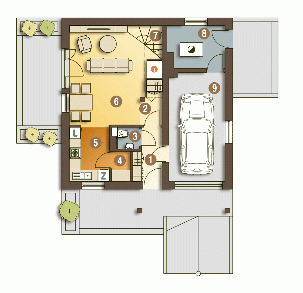 Rzut projektu Turkawka z garażem - Parter