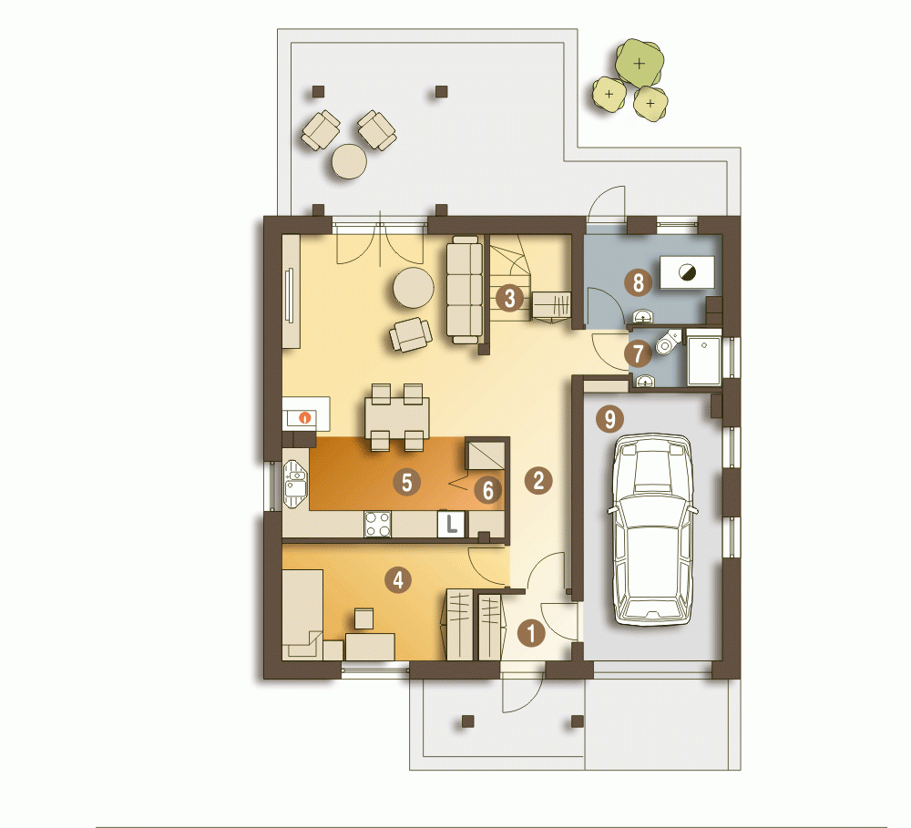 Rzut projektu Jarząbek III z garażem - Parter