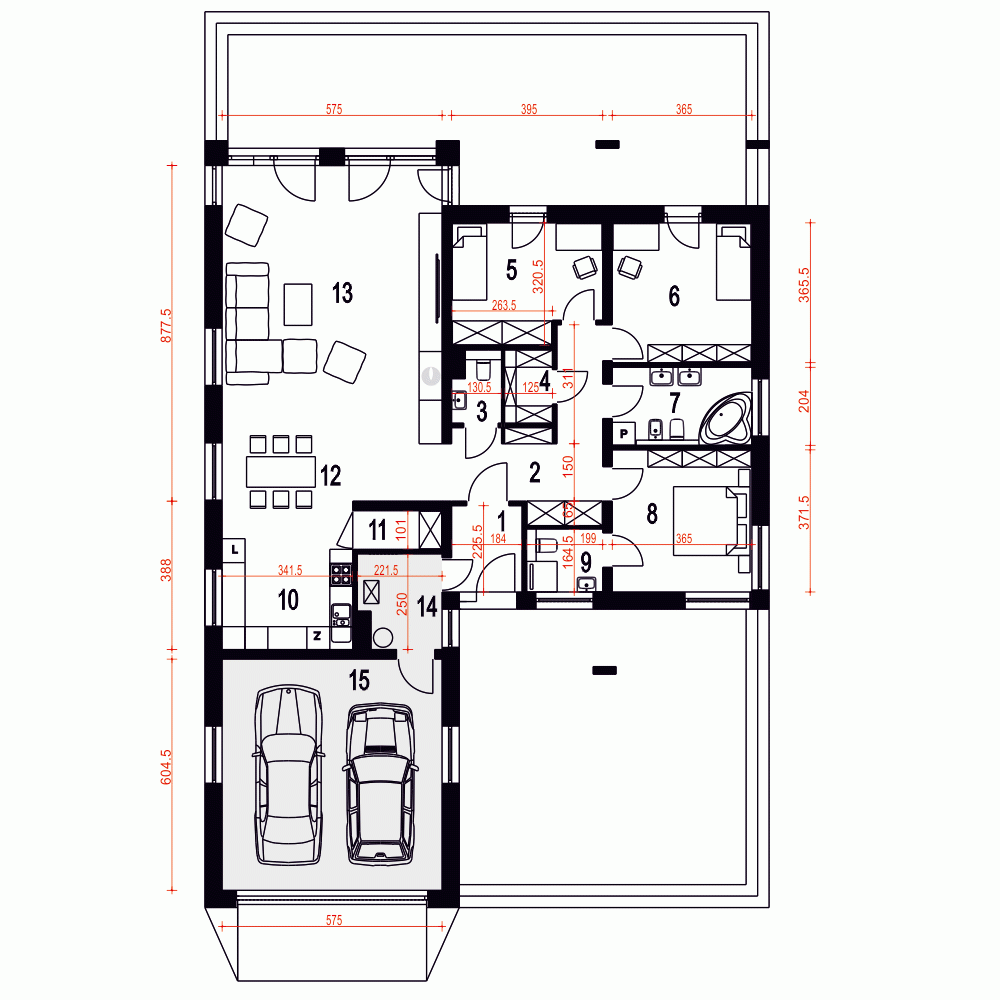 Rzut projektu Cyrus III z garażem 2st. - Parter