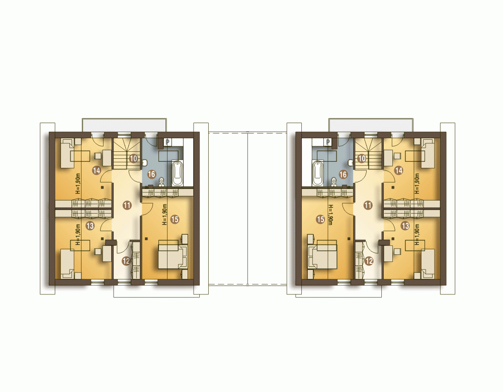 Rzut projektu Nowinka bliźniak A1-BL1 - Piętro