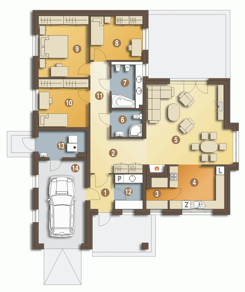 Rzut projektu Radek z garażem - Parter