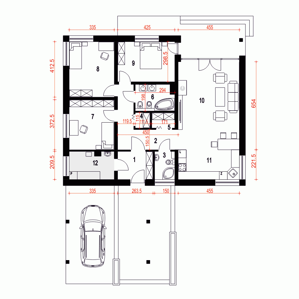 Rzut projektu Tomaszek III Novum wiata z wiatą - Parter