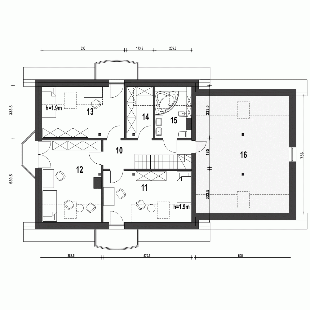 Rzut projektu Dom Dla Ciebie 1 w4 A1 z garażem 2st. - Piętro
