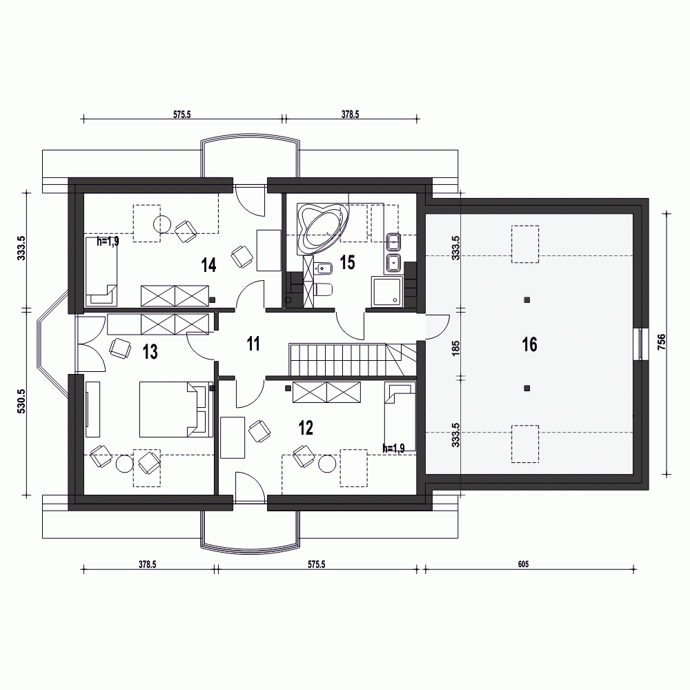 Rzut projektu Dom Dla Ciebie 1 w2 A1 z garażem 2st. - Piętro