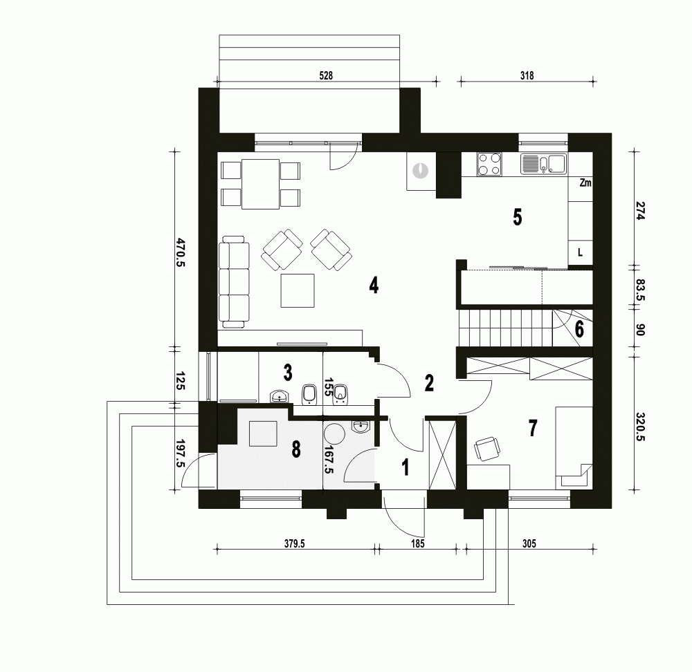 Rzut projektu Lerka B - Parter