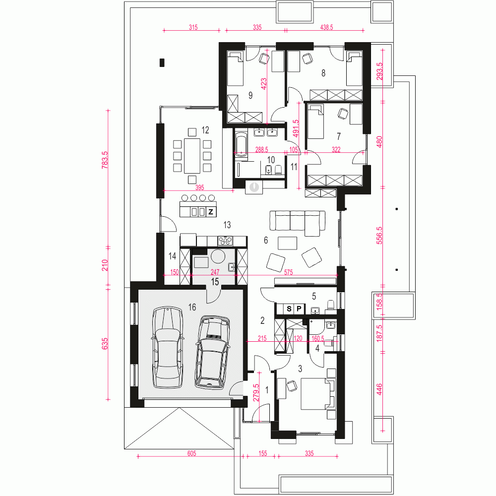 Rzut projektu Galena II z garażem 2st. - Parter