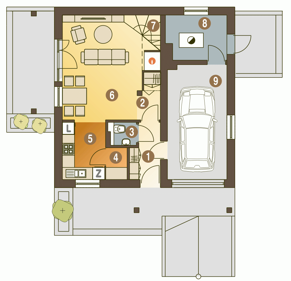 Rzut projektu Turkawka II z garażem - Parter