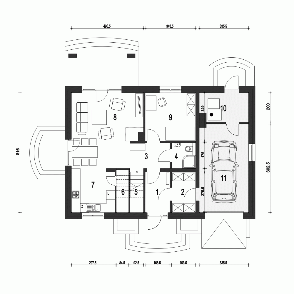 Rzut projektu Julia A1 z garażem - Parter
