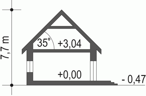 Rzut projektu Julek II z garażem - Przekrój
