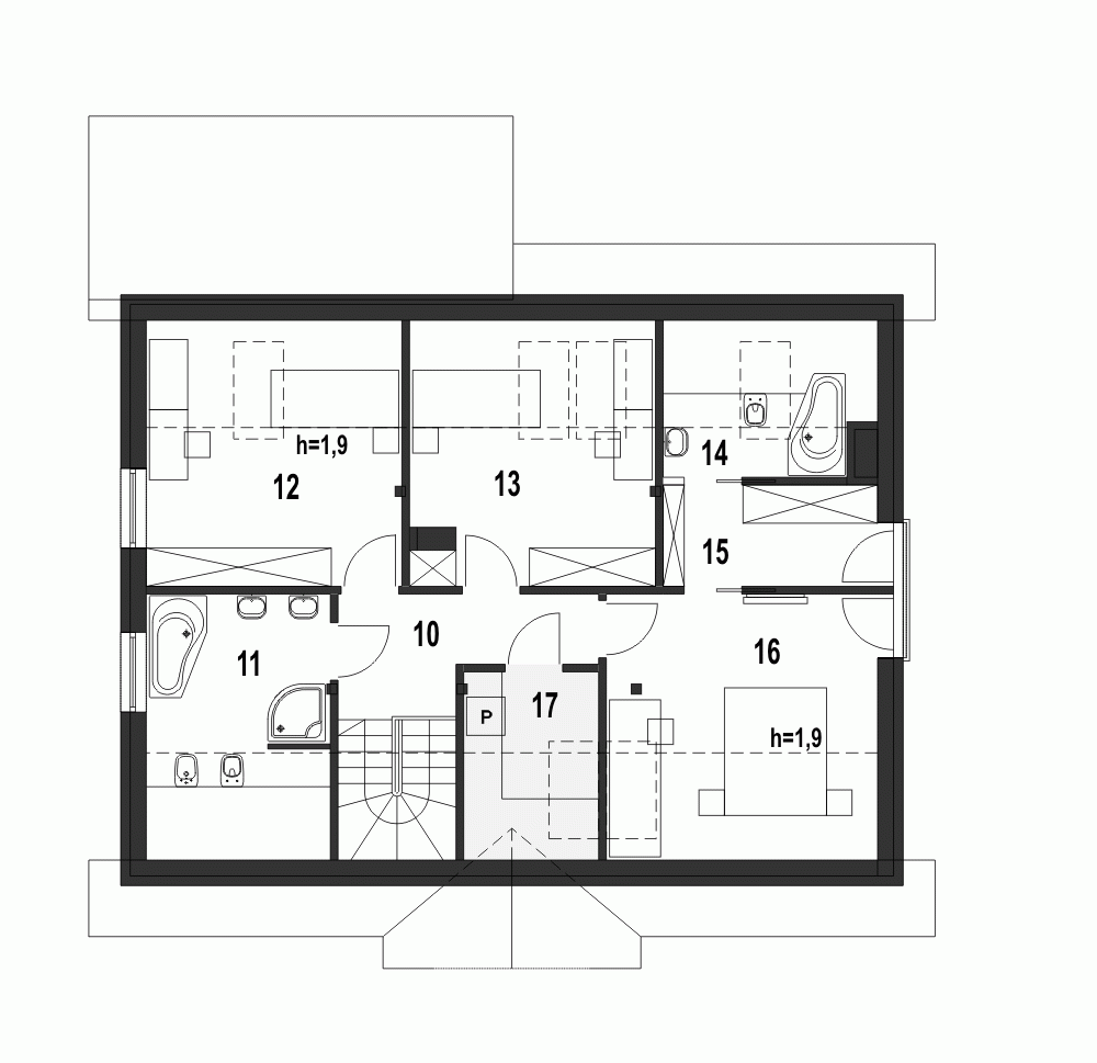 Rzut projektu Inka III z garażem - Piętro