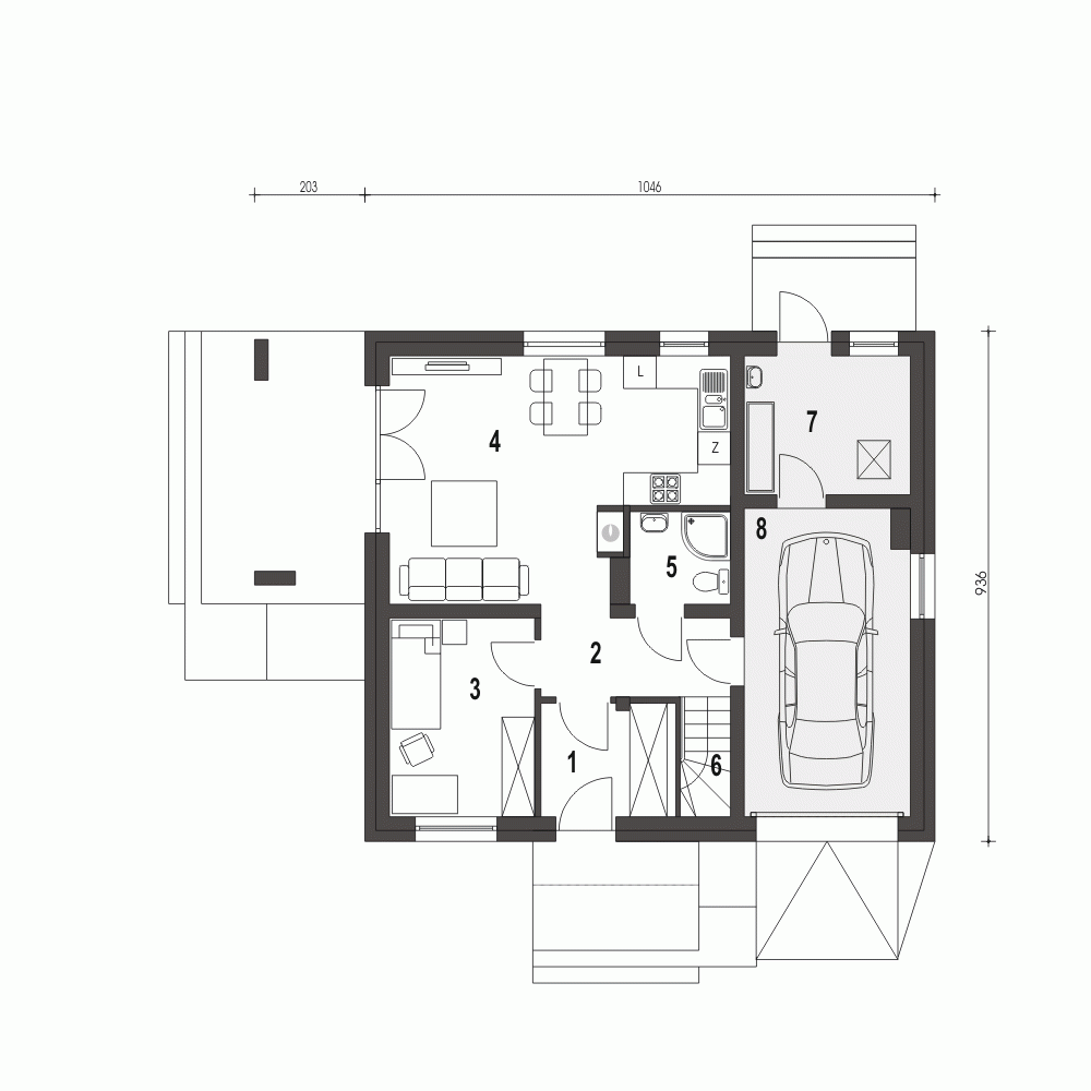 Rzut projektu Monika z garażem - Parter