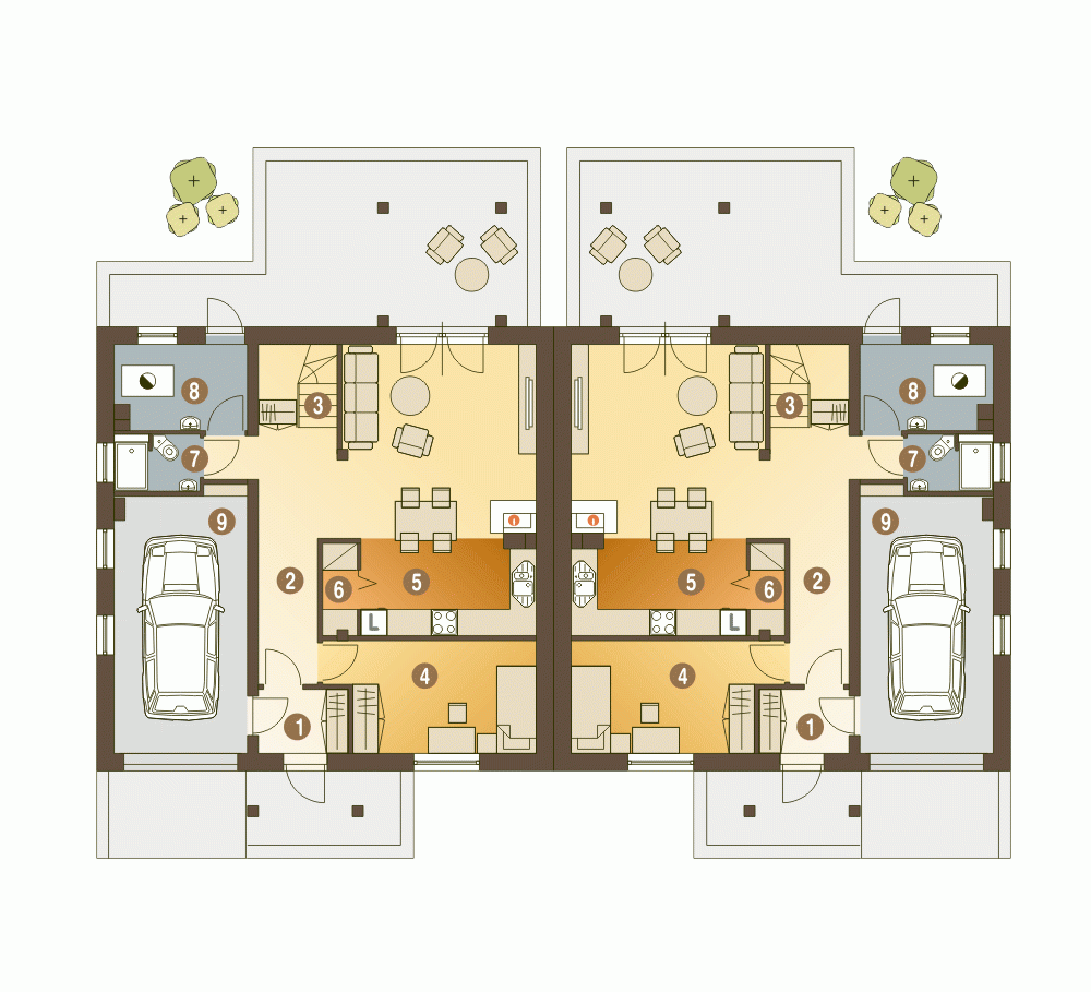 Rzut projektu Jarząbek III bliźniak BL2 z garażem - Parter