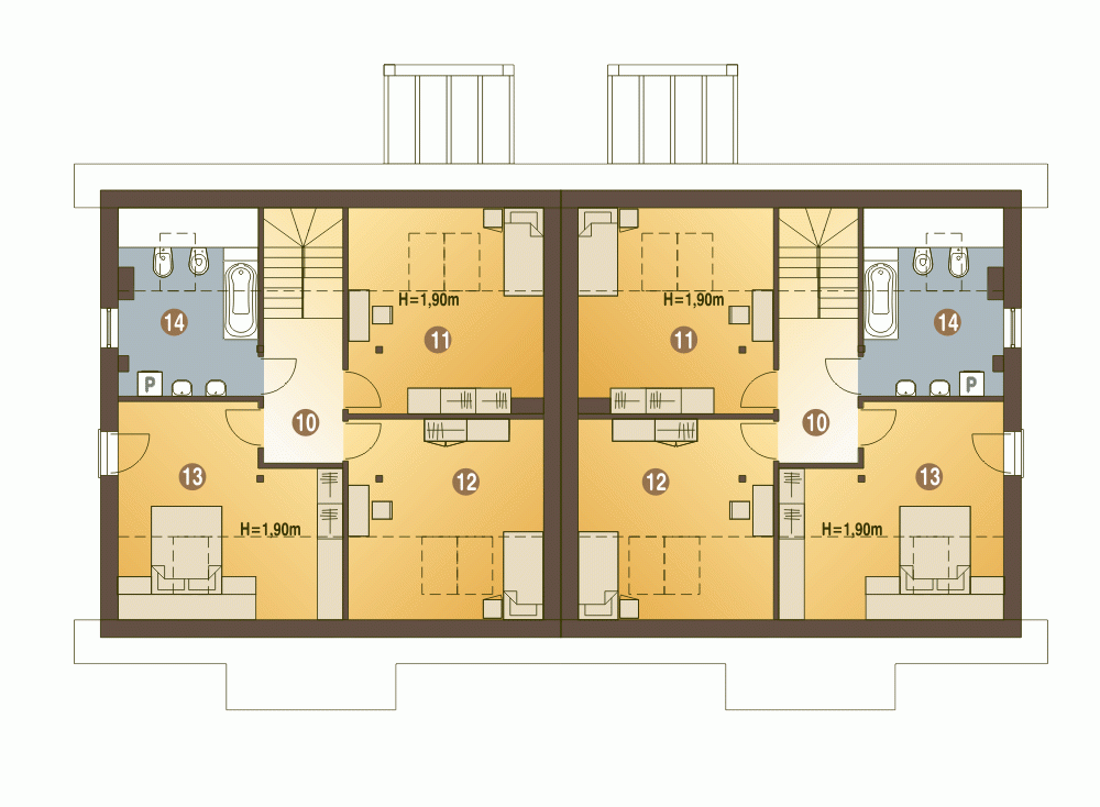 Rzut projektu Jarząbek III bliźniak BL2 z garażem - Piętro