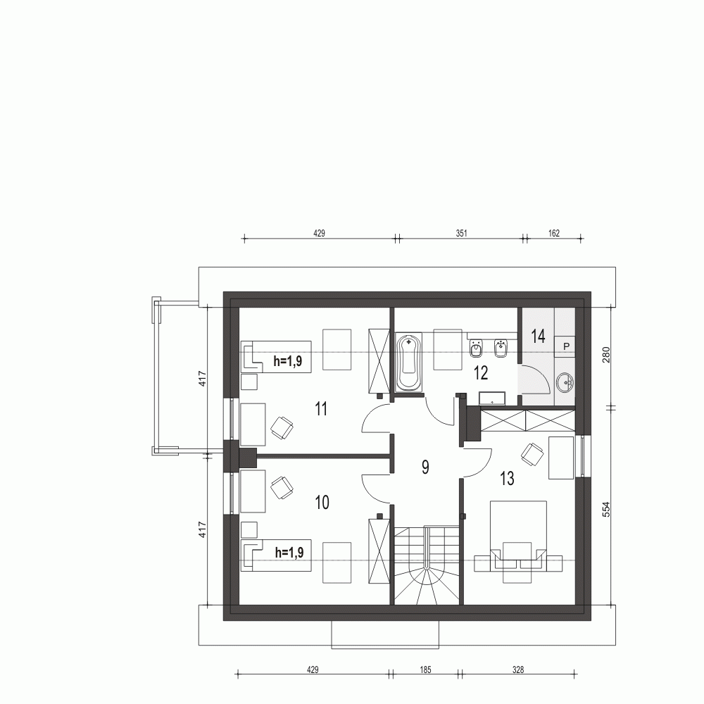 Rzut projektu Monika II z garażem - Piętro