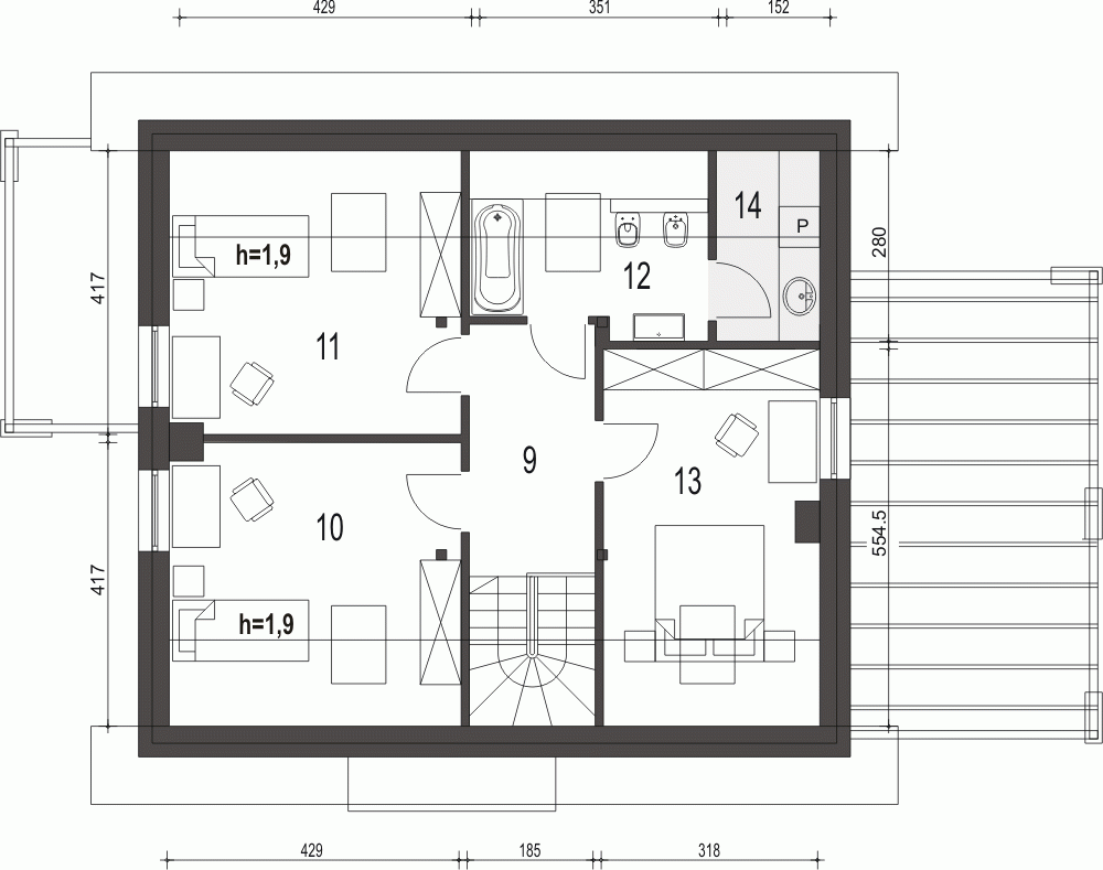 Rzut projektu Monika III z wiatą - Piętro