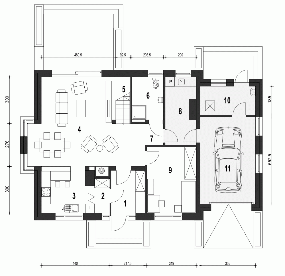 Rzut projektu Daria z garażem - Parter
