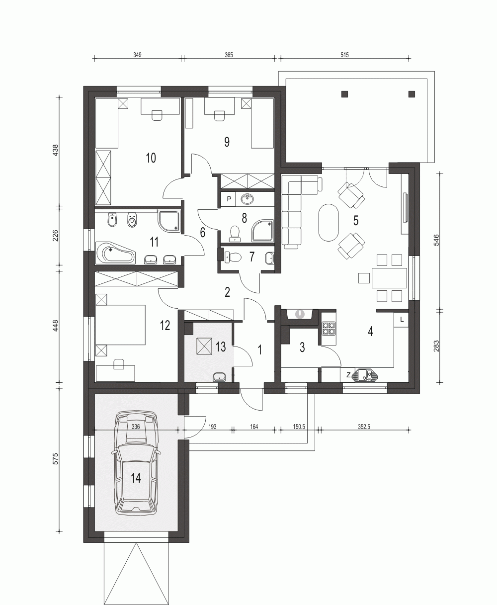 Rzut projektu Nasturcja z garażem - Parter