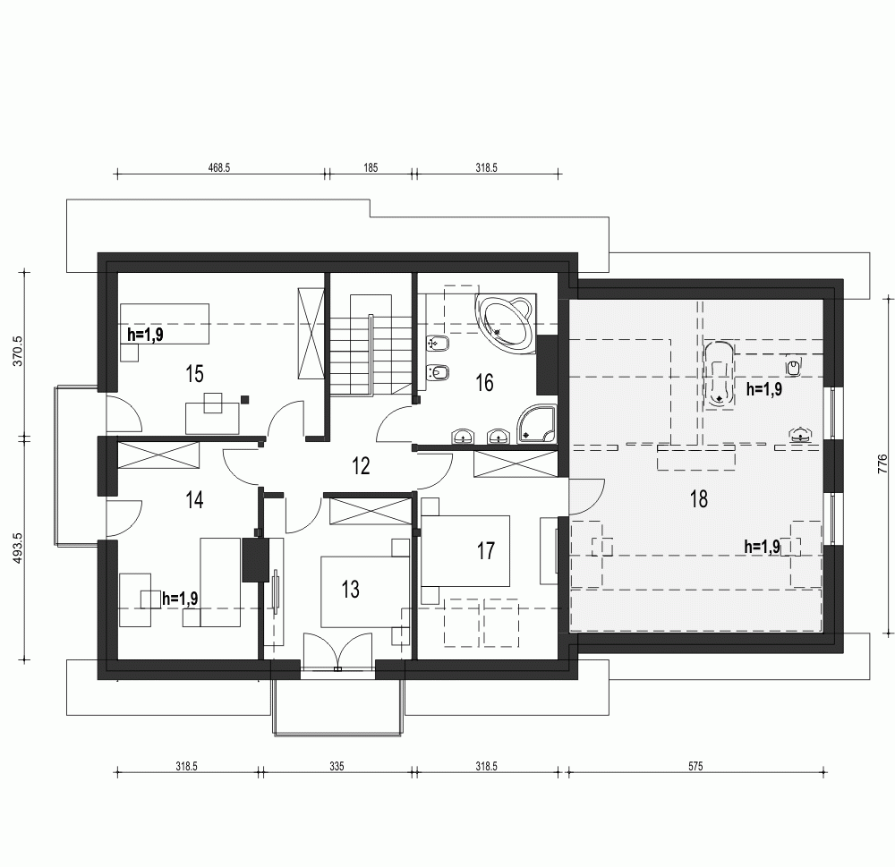 Rzut projektu Daria A1 z garażem 2st. - Piętro