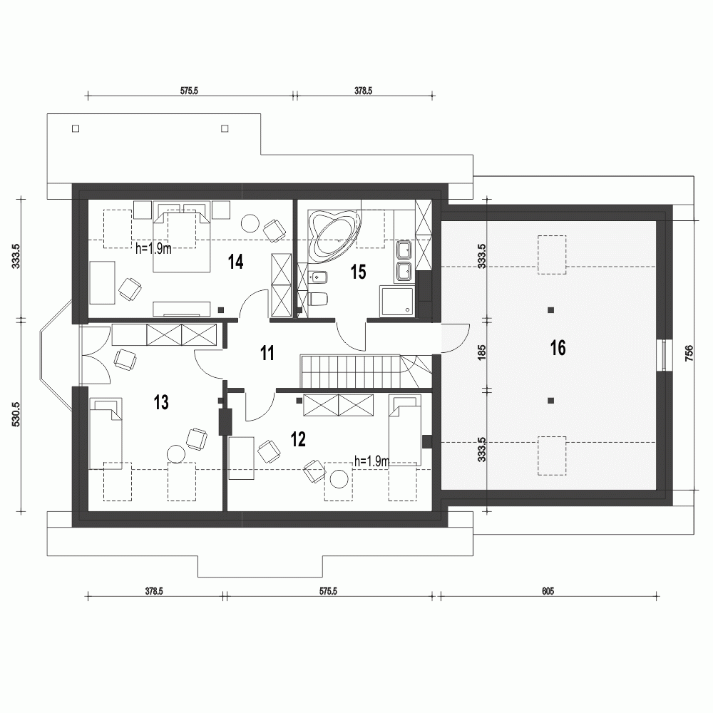 Rzut projektu Dom Dla Ciebie 2 W2 A1 z garażem 2st. - Piętro