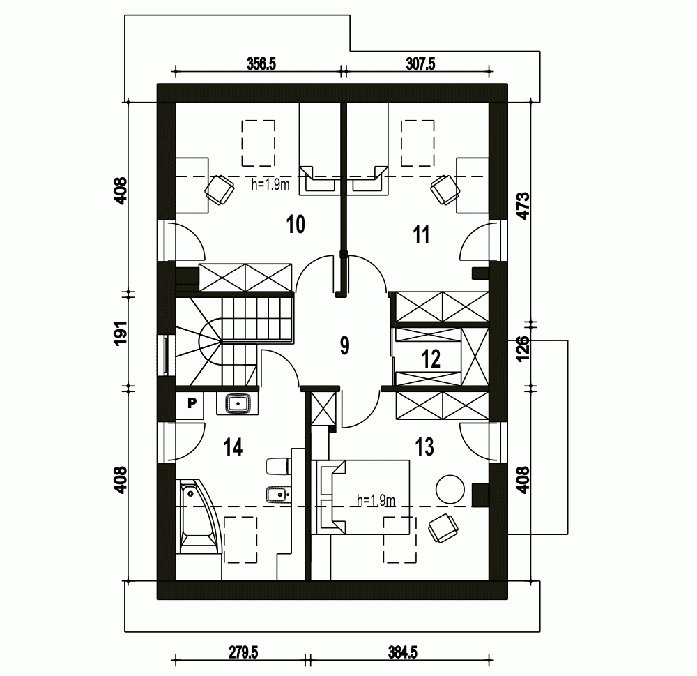 Rzut projektu Głuszec B - Piętro