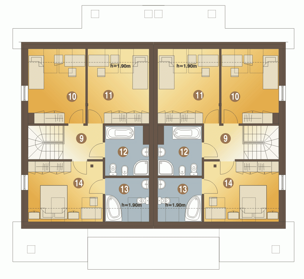 Rzut projektu Norbert bliźniak A-BL1 z garażem - Piętro