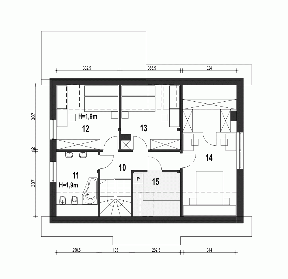 Rzut projektu Inka IV z garażem - Piętro