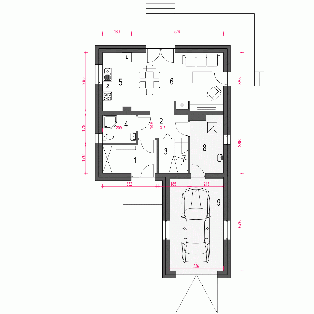 Rzut projektu Egon z garażem - Parter