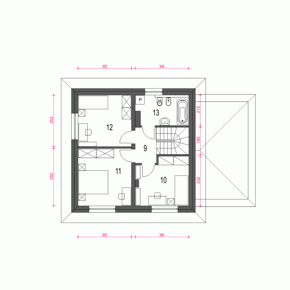 Rzut projektu Egon III z garażem - Piętro