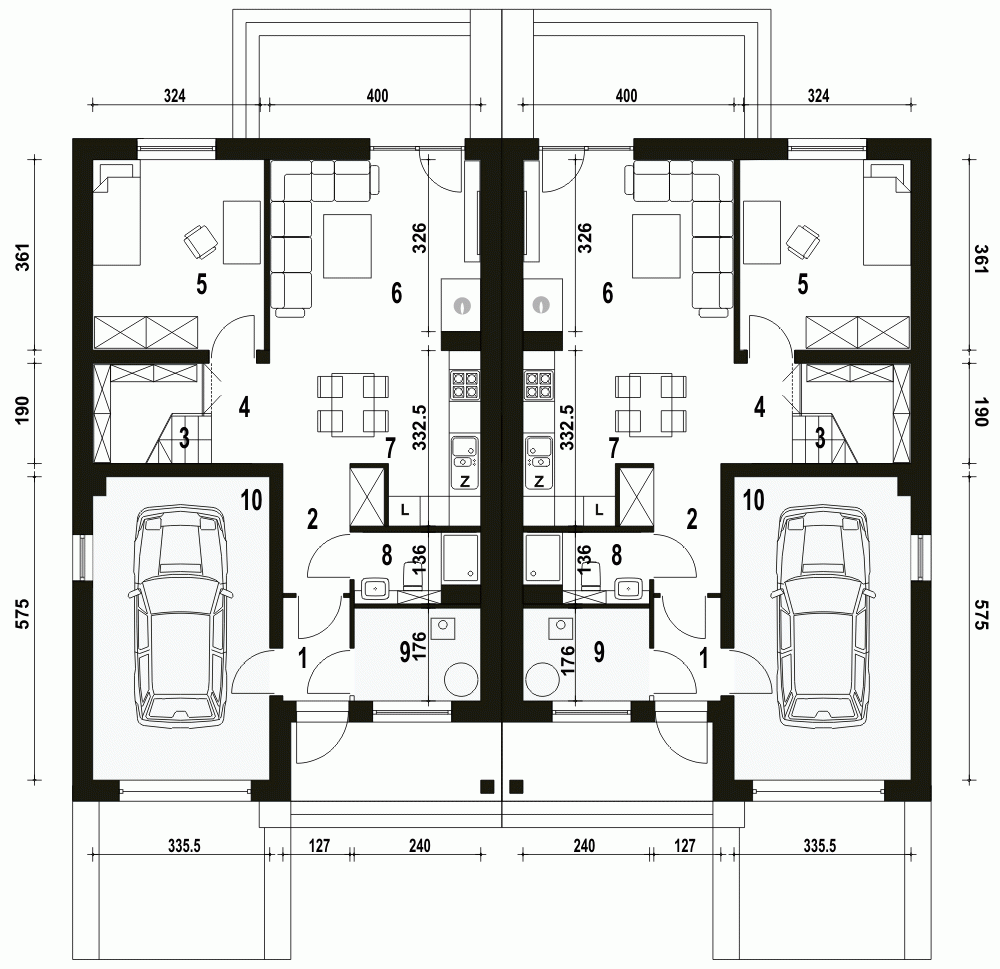 Rzut projektu Mazurek BL2 z garażem - Parter