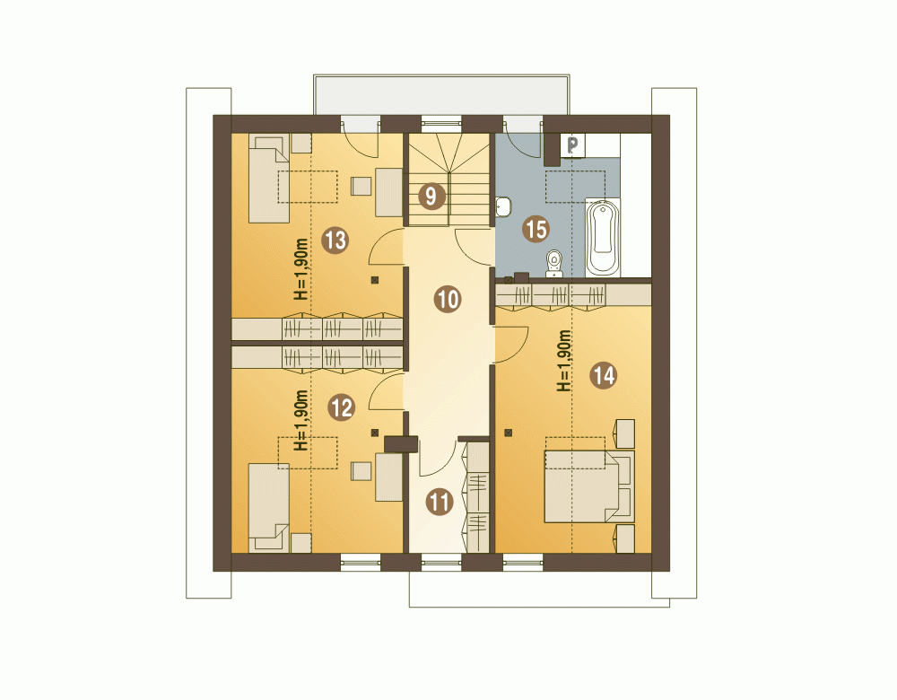 Rzut projektu Nowinka V z garażem - Piętro