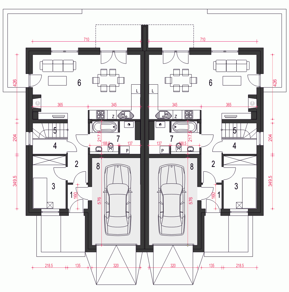 Rzut projektu Zyta A-BL z garażem - Parter
