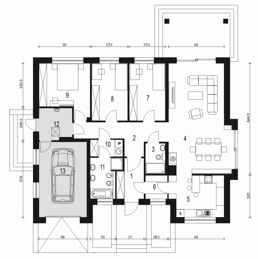 Rzut projektu Aron A1 z garażem - Parter