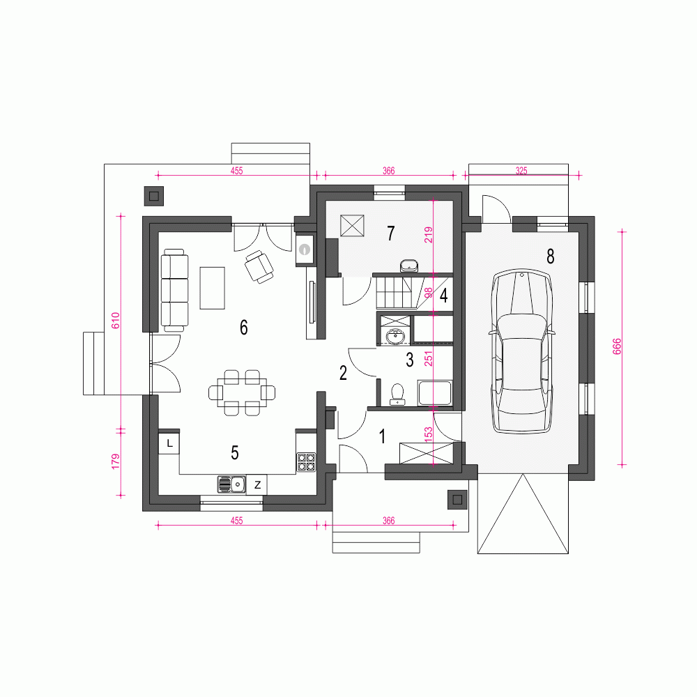 Rzut projektu Tadeusz z garażem - Parter